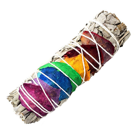 7 Chakra and White Sage Smudge Stick 3-4"