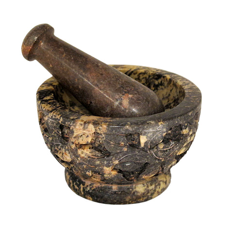 Mortar and Pestle with Carved Flowers