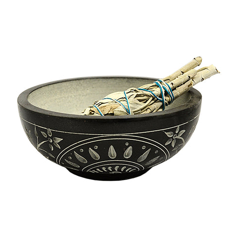 Natural Black Stone Carved Bowl