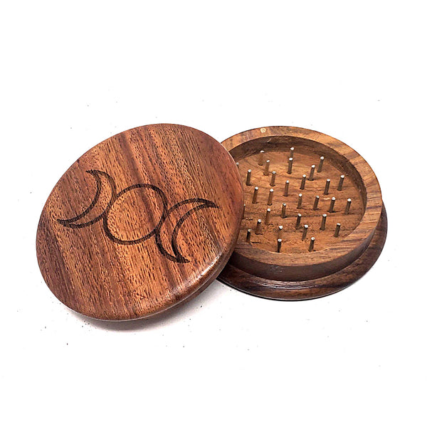 Triple Moon Herb Grinder,tree of Life, Triquetra Grinder,wooden Grinder,engraved  Triple Grinder,kitchen Witch Herb Grinder,pagan,witch 