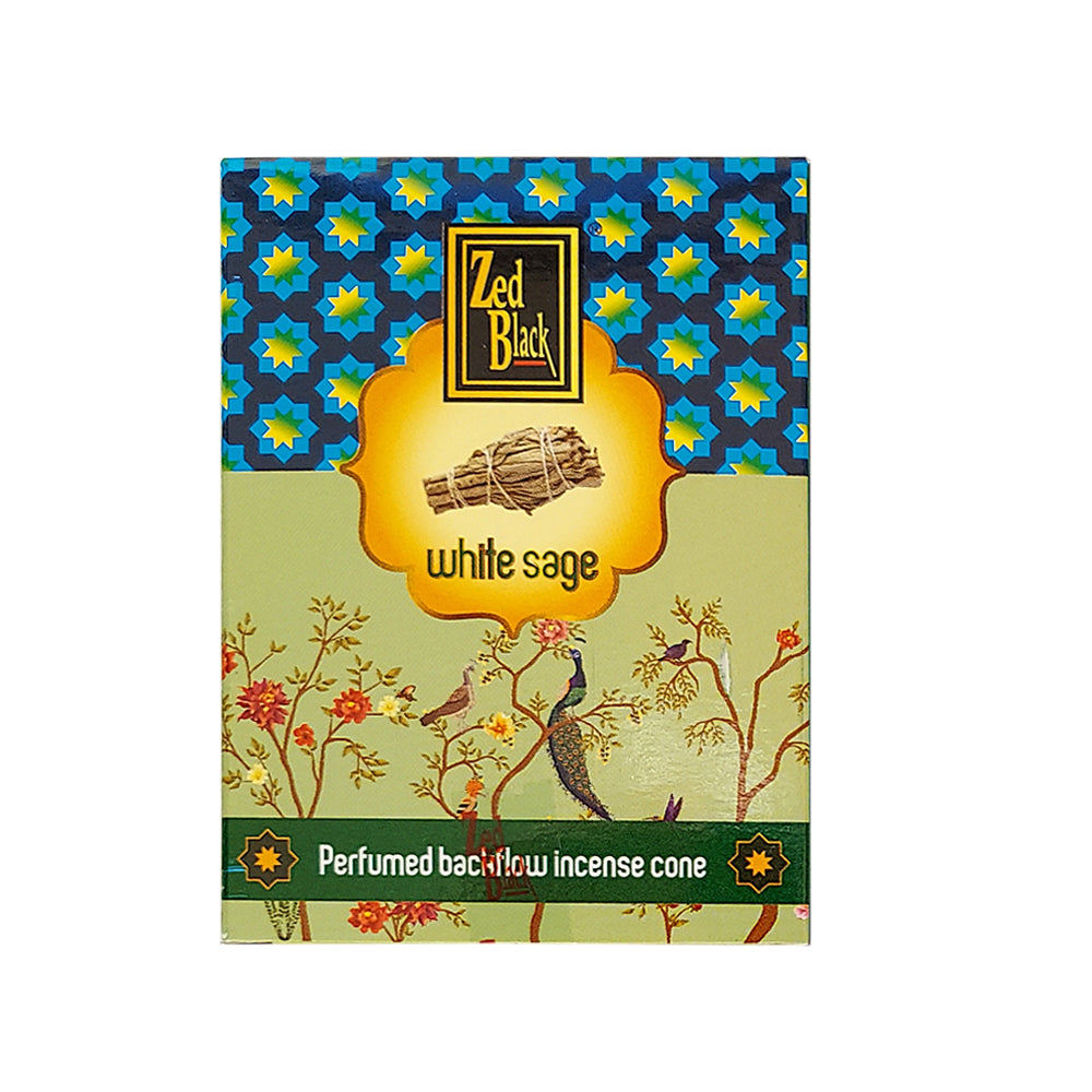 Zed Black White Sage Dhoop Backflow Cones