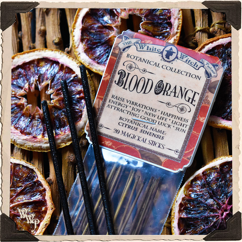 BLOOD ORANGE INCENSE. 20 Stick Pack. Single-Note Botanical. Citrus Scent, Blessed by Clear Quartz Crystal.