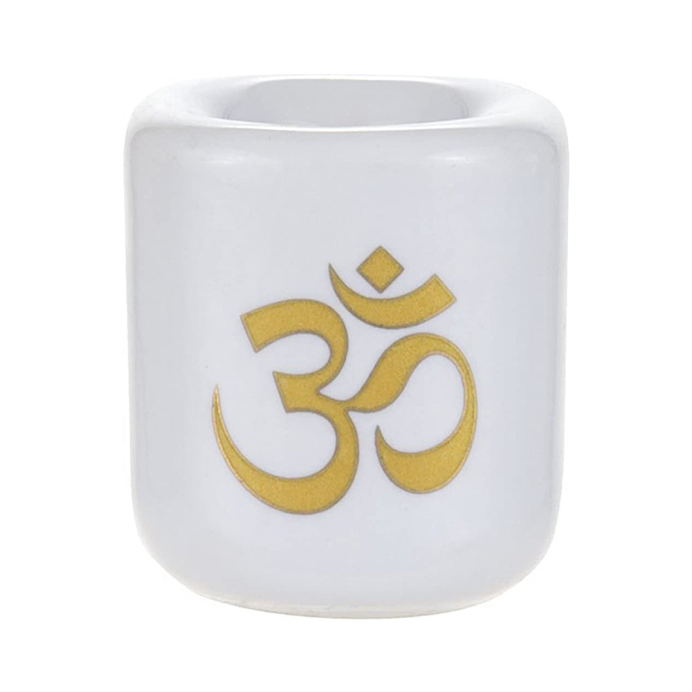 Ceramic Chime Candle Holder - White w/ Gold Om