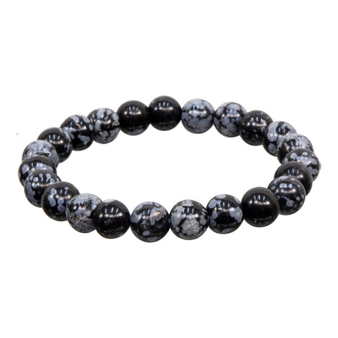 Elastic Bracelet 8mm Round Beads - Snowflake Obsidian