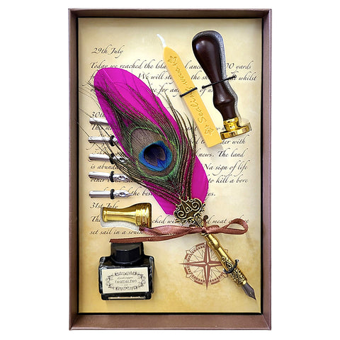 Peacock Feather Quill Dip Pen Set - Feather Quill Pen Dip Set – Style 4