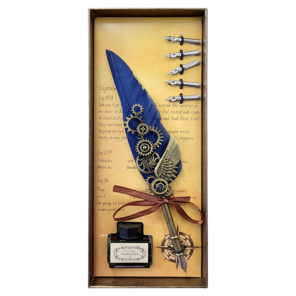 Elegant Feather Quill Dip Pen Set – Vintage Calligraphy Gift