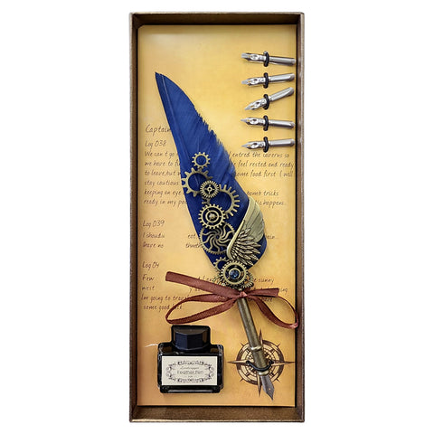 Elegant Feather Quill Dip Pen Set – Vintage Calligraphy Gift