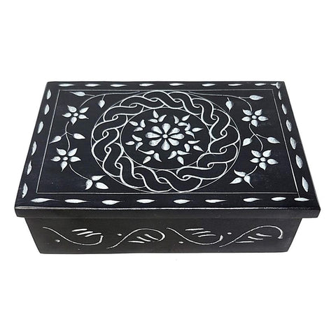 Floral Carved Soapstone Box 4"x6"