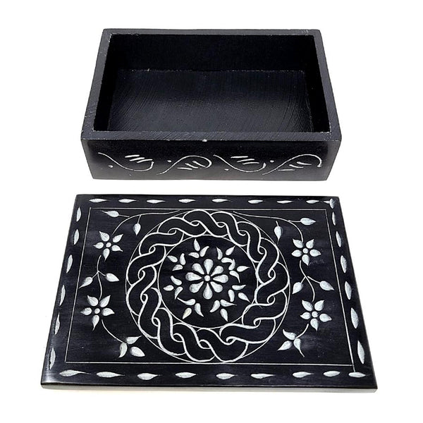 Floral Carved Soapstone Box 4"x6"