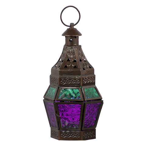 Guide Purple and Teal Glass and Metal Lantern