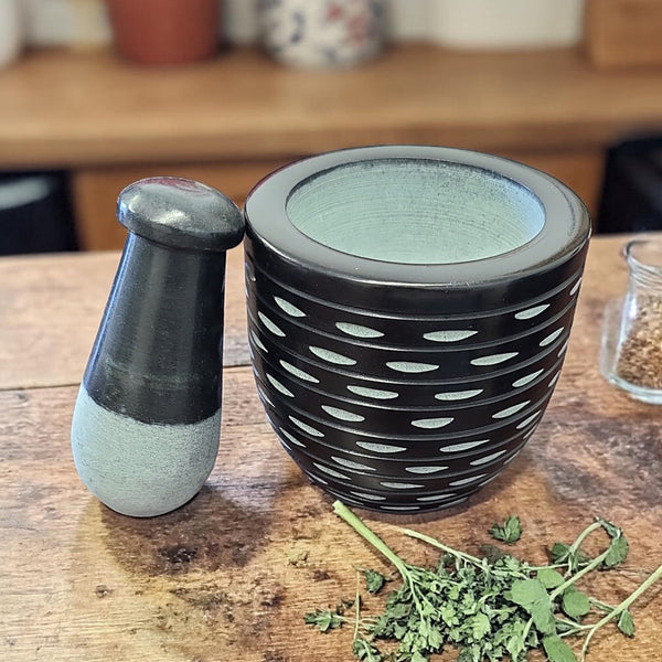 Hand Carved Black Soapstone Mortar and Pestle 3"