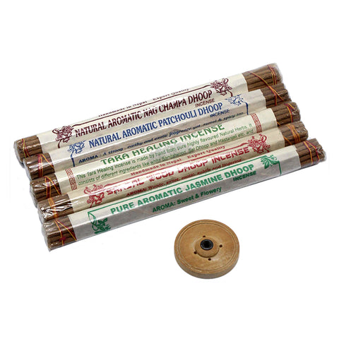 Natural Aromatic Incense Sticks with Wooden Holder (Set of 5)