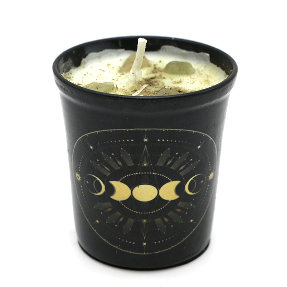 Votive Scented Candle with Herbs and Crystal Stones - Golden Moons