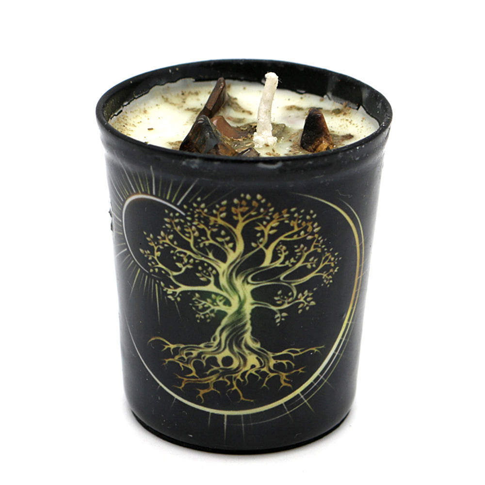 Votive Scented Candle with Herbs and Crystal Stones - Golden Tree of Life
