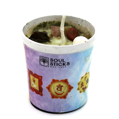 Votive Scented Candle with Herbs and Crystal Stones - Seven Chakras