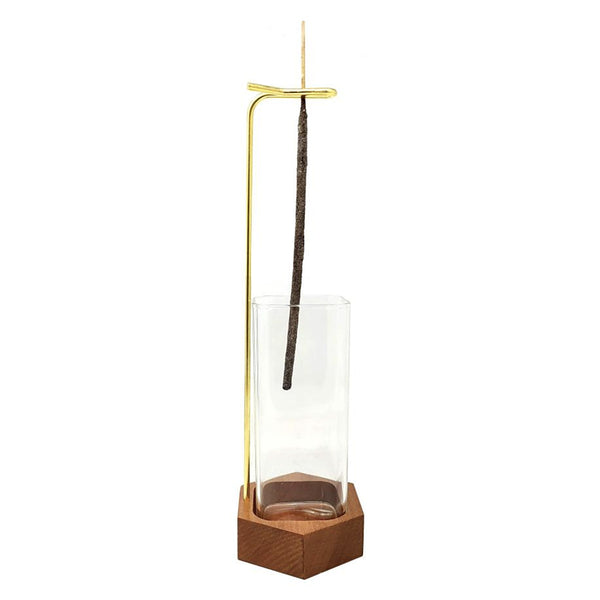 Upside Down Incense Holder with Wooden Base and Glass Ash Catcher