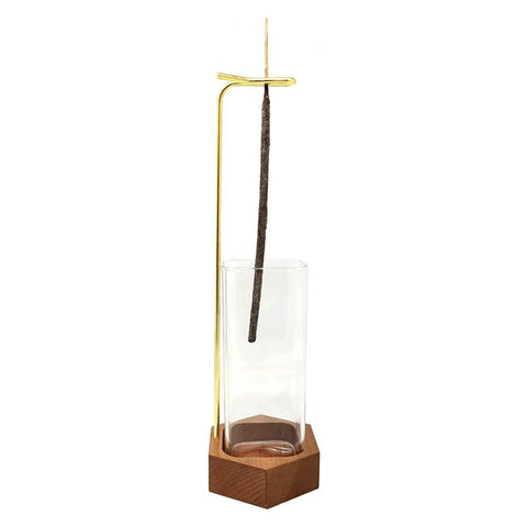 Upside Down Incense Holder with Wooden Base and Glass Ash Catcher