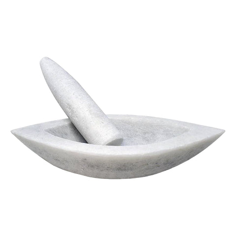 Boat Shape White Marble Mortar & Pestle 8"