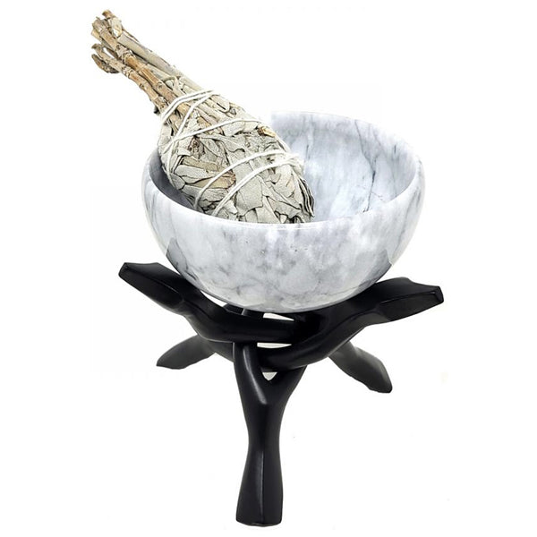 White Marble Bowl w/Cobra Stand