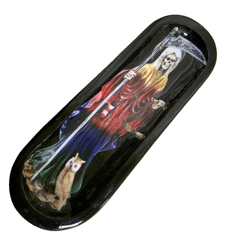 Santa Muerte Boat Wooden Handmade Incense Holder - Black/Color