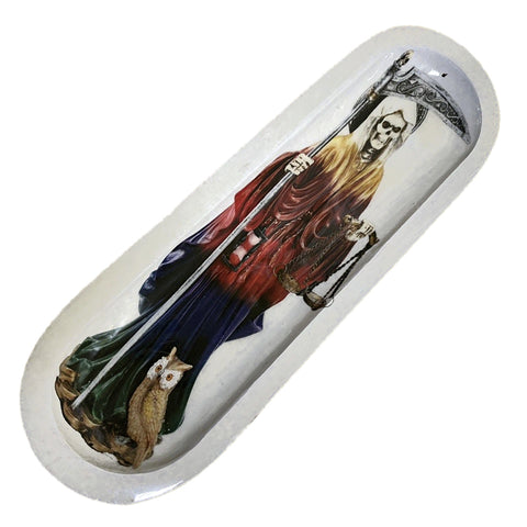 Santa Muerte Boat Wooden Handmade Incense Holder - White/Color