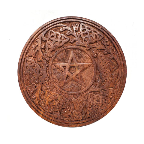 Pentagram Wood Altar Tile 6" Round