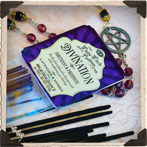 DIVINATION Elixir INCENSE. 20 Stick Pack. Scent of Lavender & Myrrh. Blessed by Amethyst & Prehnite Crystals.