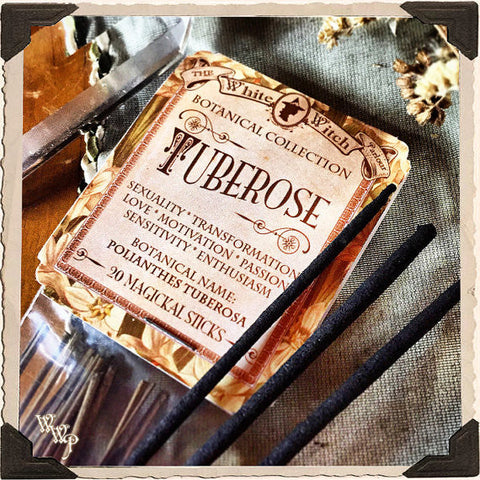 TUBEROSE INCENSE. 20 Stick Pack. Single-Note Botanical. Floral Scent, Blessed by Clear Quartz Crystal.