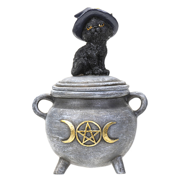 Black Cat on Cauldron Trinket Box