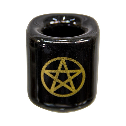 Ceramic Chime Candle Holder - Black w/ Gold Pentacle