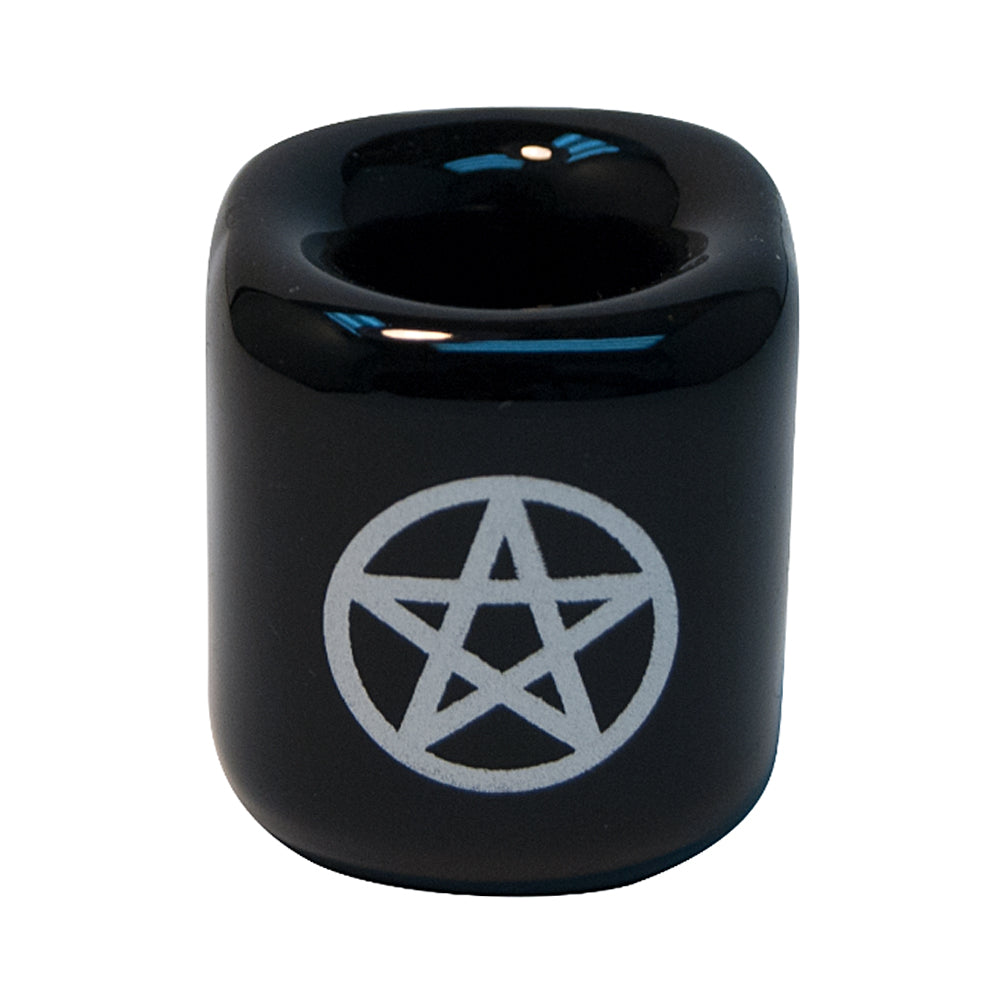 Ceramic Chime Candle Holder - Black w/ Silver Pentacle