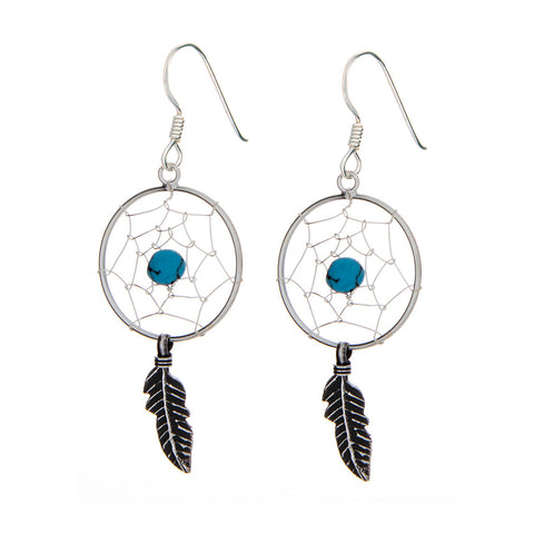 Dreamcatcher Earrings with Dangling Feather and bead