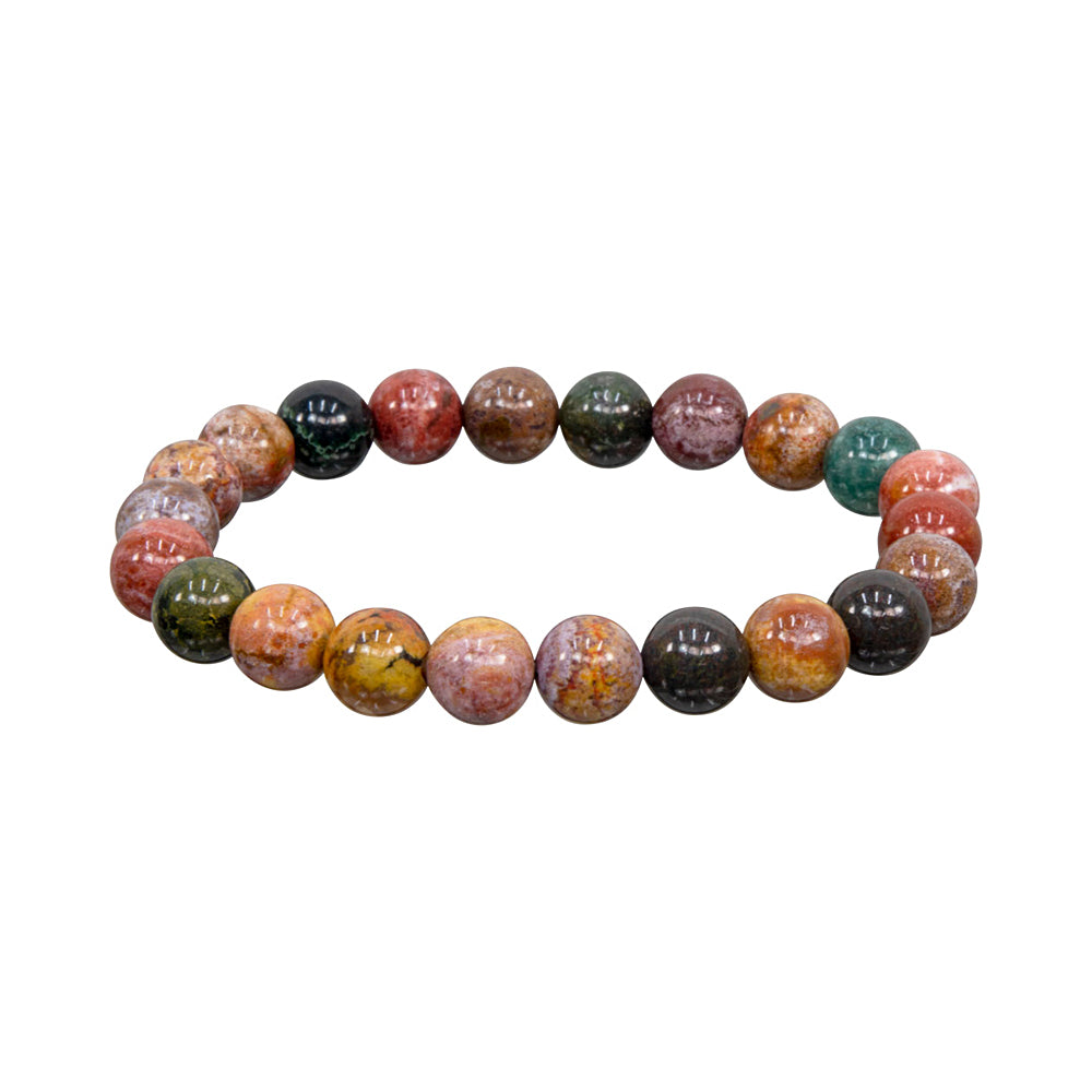 Elastic Bracelet 8 mm Round Beads - Ocean Jasper