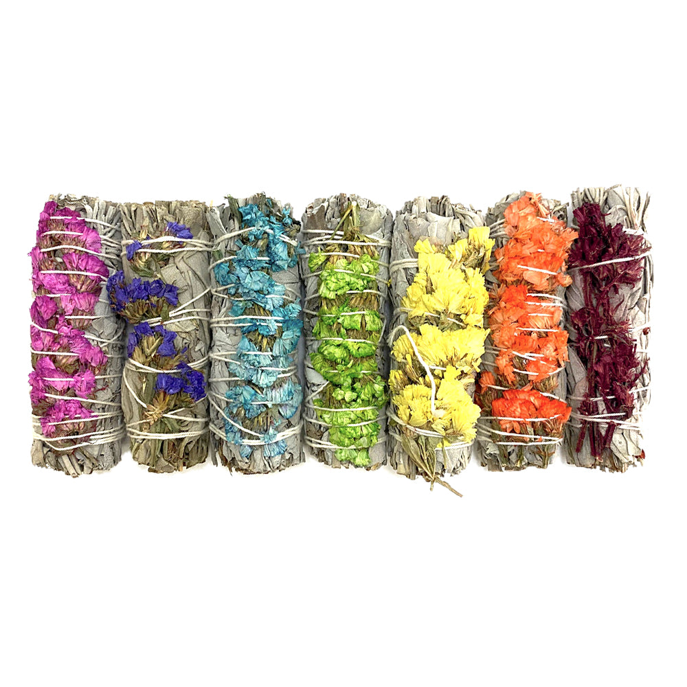 Gift Pack - 7 White Sage with Sinuata Flower Smudge Sticks