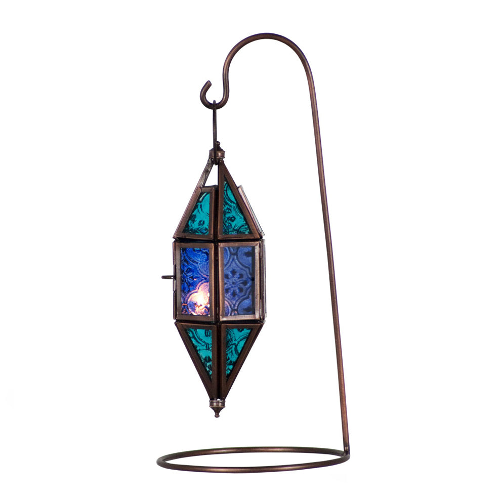 Glass & Metal Lantern Chapel Aquamarine & Blue