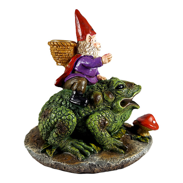 Gnome Riding Toad Backflow Incense Burner