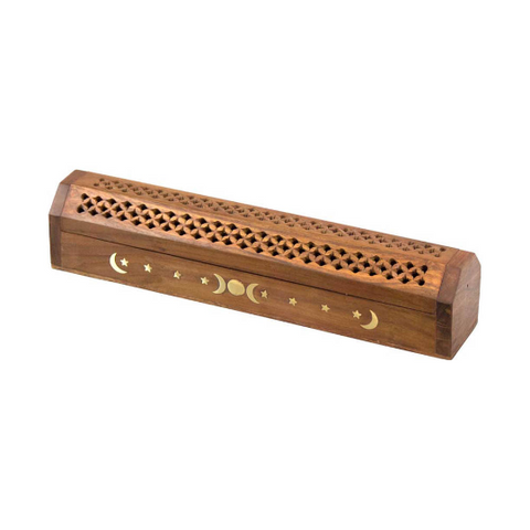 Triple Moon Wood Incense Storage Box