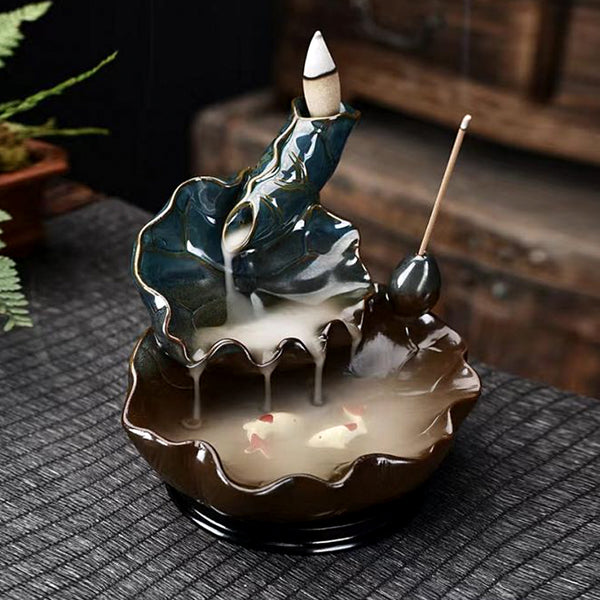 Lotus Ceramic Backflow Cone & Stick Incense Burner