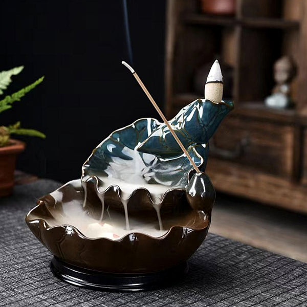 Lotus Ceramic Backflow Cone & Stick Incense Burner