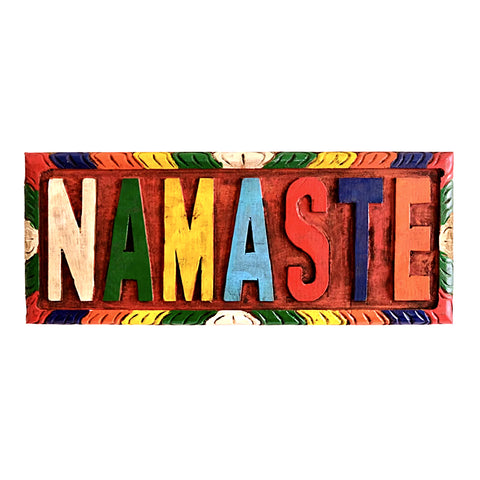 Tibetan Namaste Wooden Wall Hanging Plaque