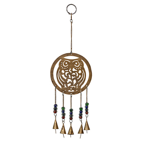 Owl Brass Bell Chime Large - Gold Metal, Owl chime