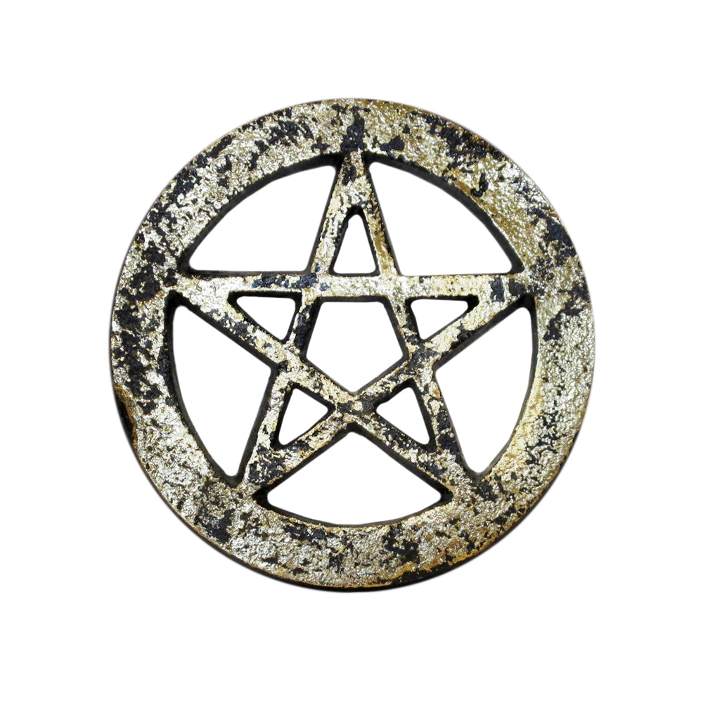 Black w/Gold Pentagram Metal Altar Tile Silver Plated over Solid Brass