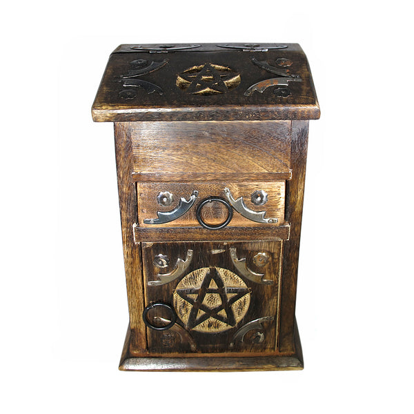 Pentacle Carved Wooden Herb Chest