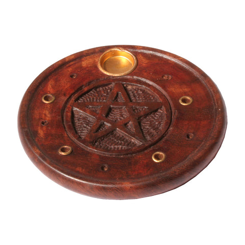 Pentacle Wood Round Incense Burner