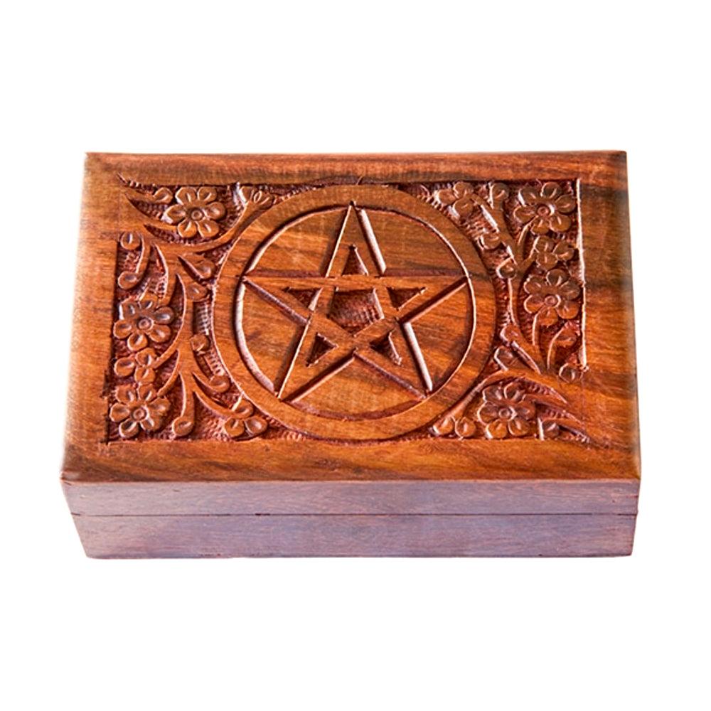 Pentacle Flower Carved Wooden Box