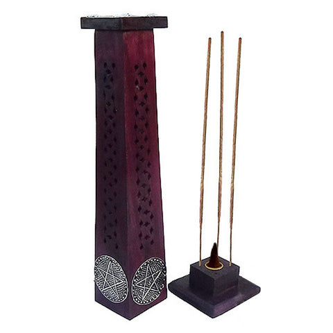 Carved Wooden Pentacle Tower Incense Burner