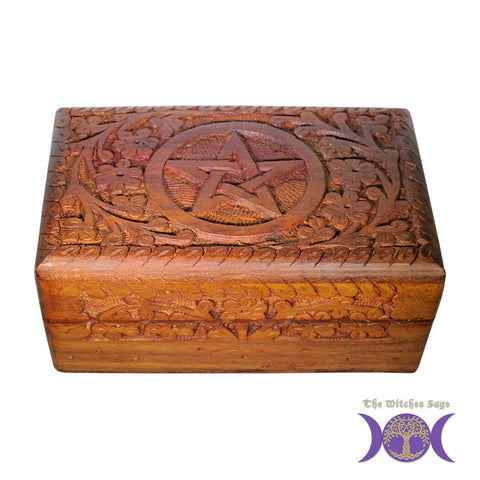 Pentacle Carved Wooden Box