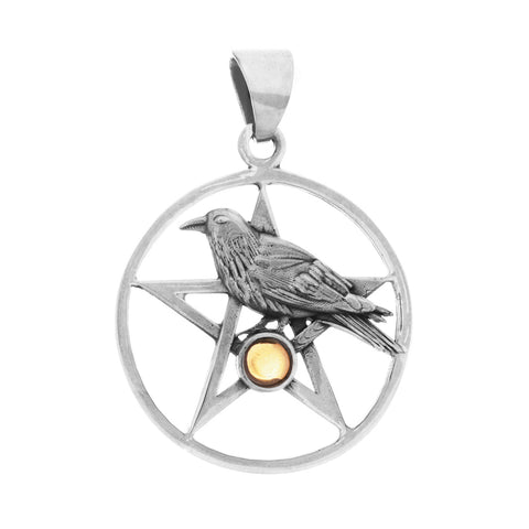 Pentacle and Raven with Rainbow Moonstone Pendant