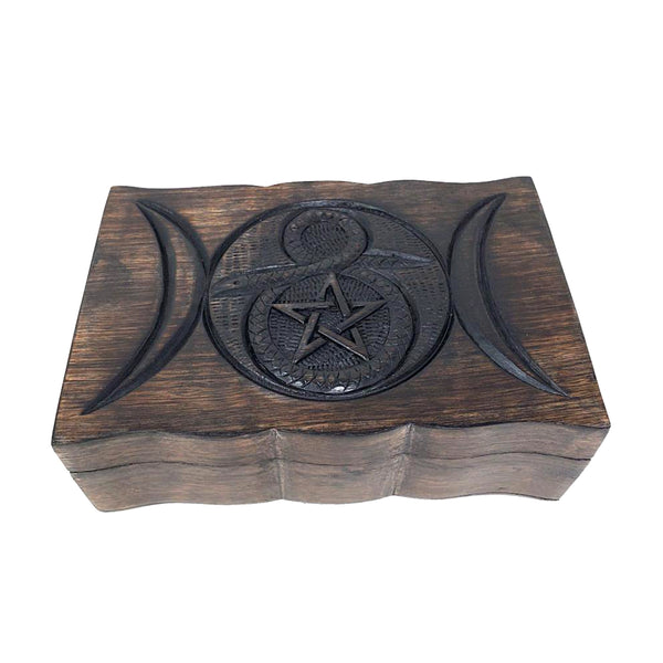 Pentagram Cobra Carved Wood Box