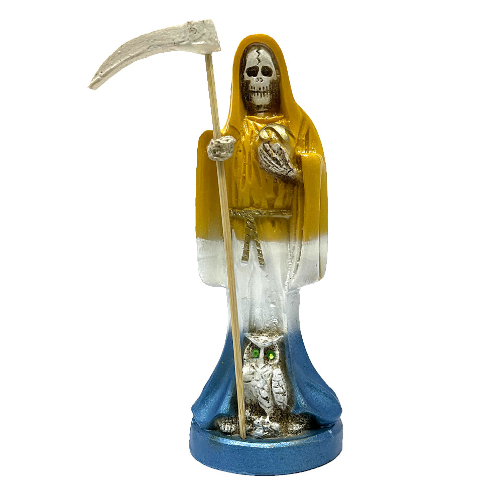 Santa Muerte Statue 6" - Yellow/White/Blue